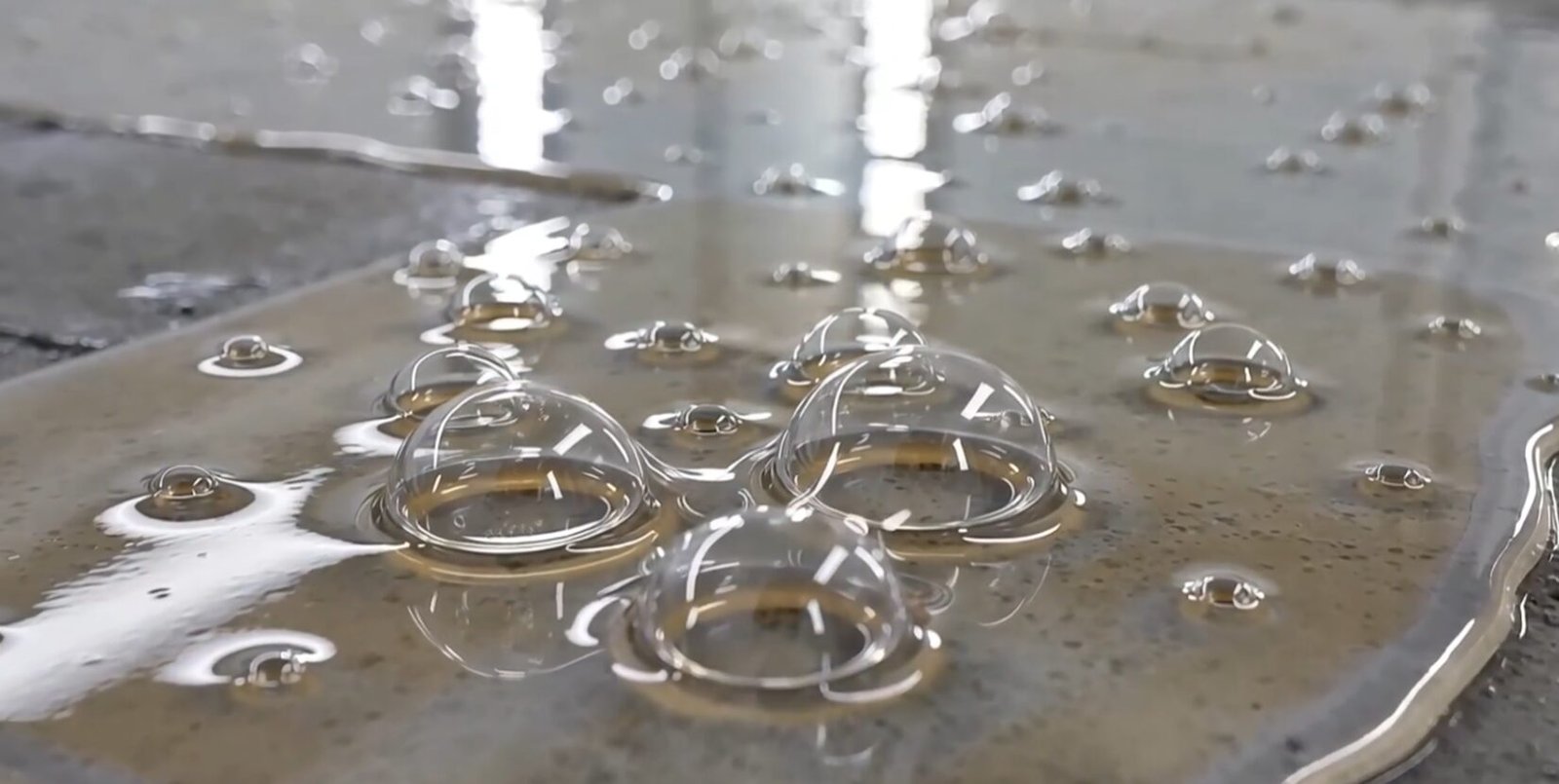 Large air bubbles and blisters forming beneath an epoxy floor coating
